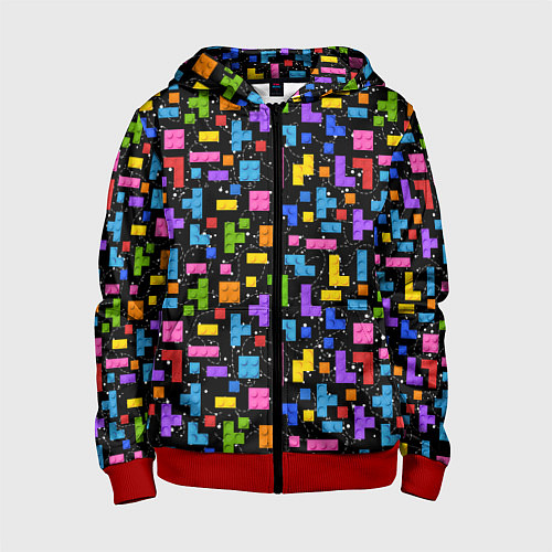 Детская толстовка на молнии Тетрис лего паттерн / 3D-Красный – фото 1