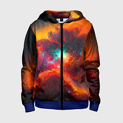 Толстовка на молнии детская Небула в космосе в оранжевых тонах - нейронная сет, цвет: 3D-синий