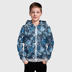 Толстовка на молнии детская Голубые розы паттерн, цвет: 3D-меланж — фото 2