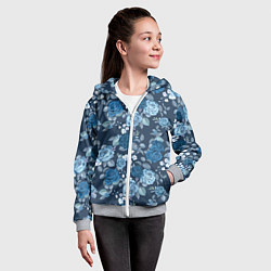 Толстовка на молнии детская Голубые розы паттерн, цвет: 3D-меланж — фото 2