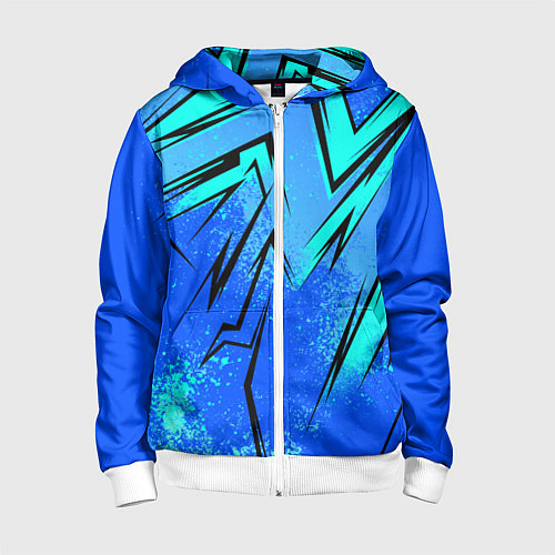 Детская толстовка на молнии Sport uniform - синие брызки / 3D-Белый – фото 1