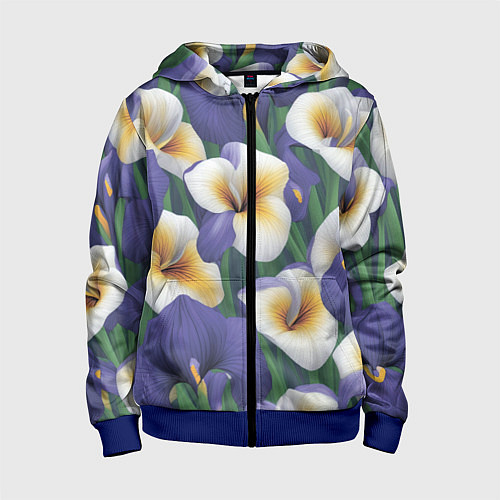 Детская толстовка на молнии Бело-голубые ирисы / 3D-Синий – фото 1