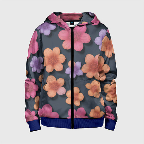 Детская толстовка на молнии Разноцветные ромашки / 3D-Синий – фото 1