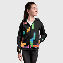 Толстовка на молнии детская Тетрис падающие блоки, цвет: 3D-черный — фото 2