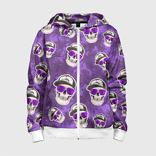 Детская толстовка на молнии Черепа и пальмы / 3D-Белый – фото 1