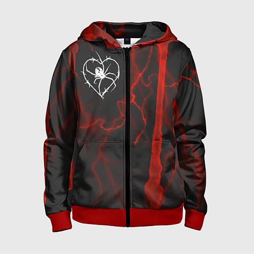 Детская толстовка на молнии Гранж, разводы и паук / 3D-Красный – фото 1
