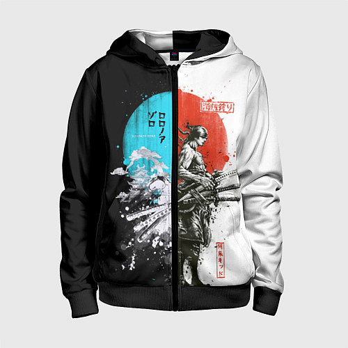 Детская толстовка на молнии Зоро в инверсии - One Piece / 3D-Черный – фото 1