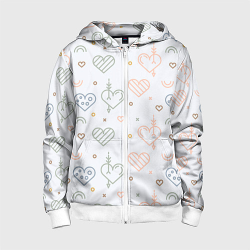 Детская толстовка на молнии Lovely hearts / 3D-Белый – фото 1