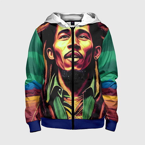 Детская толстовка на молнии Digital Art Bob Marley in the field / 3D-Синий – фото 1