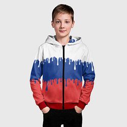 Толстовка на молнии детская Флаг России - потёки, цвет: 3D-красный — фото 2