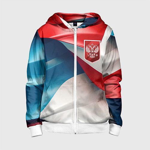 Детская толстовка на молнии Красный герб России / 3D-Белый – фото 1