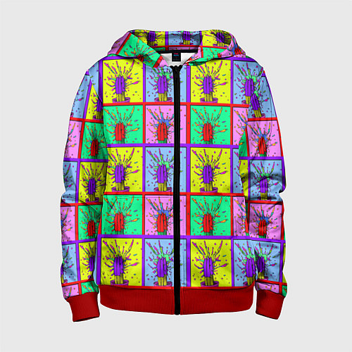 Детская толстовка на молнии Кактусы психодел / 3D-Красный – фото 1
