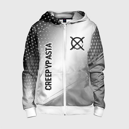 Детская толстовка на молнии CreepyPasta glitch на светлом фоне: надпись, симво / 3D-Белый – фото 1