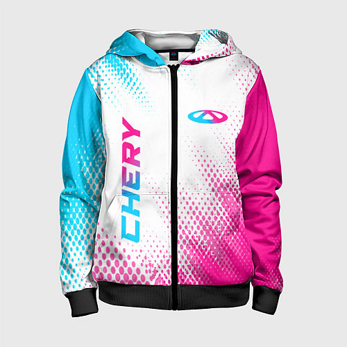 Детская толстовка на молнии Chery neon gradient style: надпись, символ / 3D-Черный – фото 1