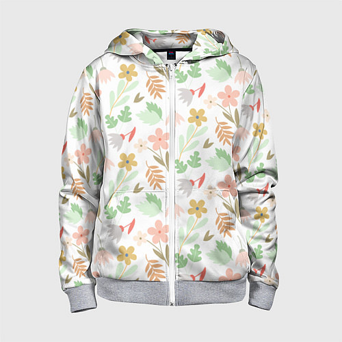 Детская толстовка на молнии Листики цветочки / 3D-Меланж – фото 1