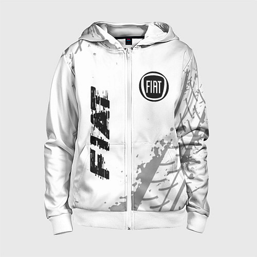Детская толстовка на молнии Fiat speed на светлом фоне со следами шин: надпись / 3D-Белый – фото 1