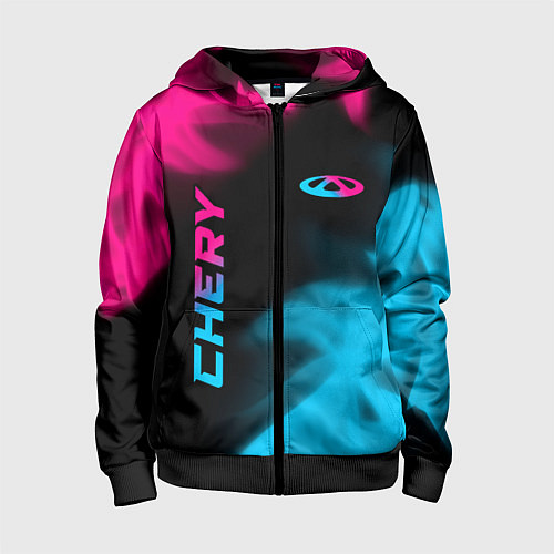 Детская толстовка на молнии Chery - neon gradient: надпись, символ / 3D-Черный – фото 1