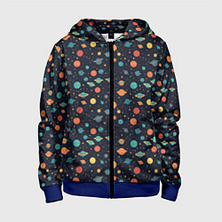 Толстовка на молнии детская Темный космос с планетами паттерн, цвет: 3D-синий