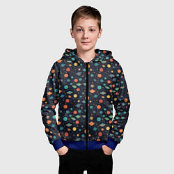 Толстовка на молнии детская Темный космос с планетами паттерн, цвет: 3D-синий — фото 2