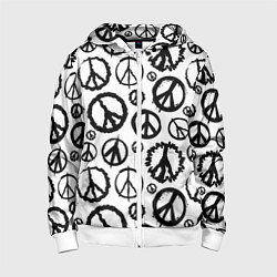 Толстовка на молнии детская Many peace logo, цвет: 3D-белый