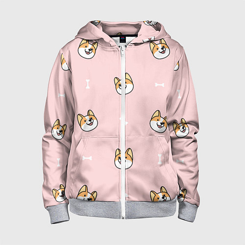 Детская толстовка на молнии Pink corgi / 3D-Меланж – фото 1