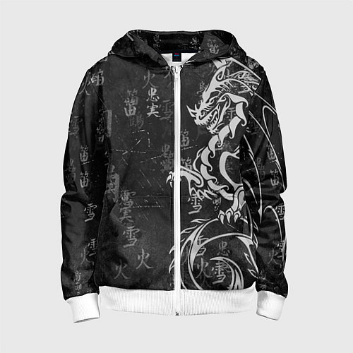 Детская толстовка на молнии White dragon - grunge / 3D-Белый – фото 1