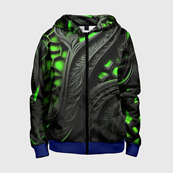 Толстовка на молнии детская Green black abstract, цвет: 3D-синий