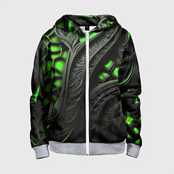 Детская толстовка на молнии Green black abstract