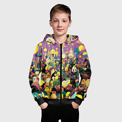 Толстовка на молнии детская Праздничный город, цвет: 3D-черный — фото 2
