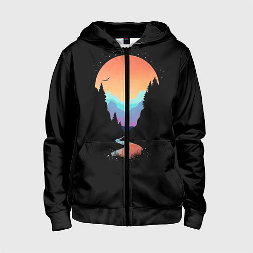 Детская толстовка на молнии Неоновое солнце SynthWave / 3D-Черный – фото 1