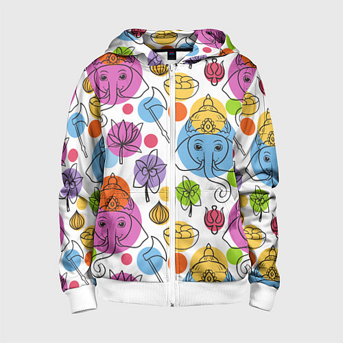 Детская толстовка на молнии Индийские слоники / 3D-Белый – фото 1