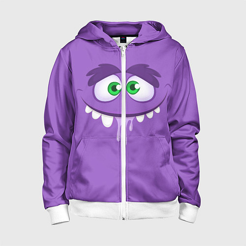 Детская толстовка на молнии Глупое лицо монстра / 3D-Белый – фото 1