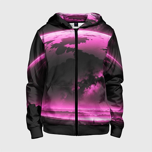 Детская толстовка на молнии Сай фай пейзаж в черно розовых тонах / 3D-Черный – фото 1