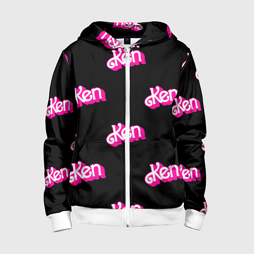 Детская толстовка на молнии Логотип Кен - патерн / 3D-Белый – фото 1