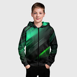 Толстовка на молнии детская Black green abstract, цвет: 3D-черный — фото 2