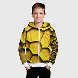Толстовка на молнии детская Желтые шестиугольники с трещинами - объемная текст, цвет: 3D-белый — фото 2