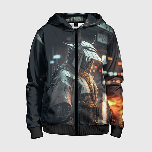 Детская толстовка на молнии Футуристический самурай / 3D-Черный – фото 1