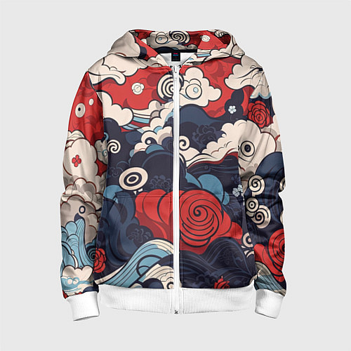 Детская толстовка на молнии Узоры в Японском стиле / 3D-Белый – фото 1