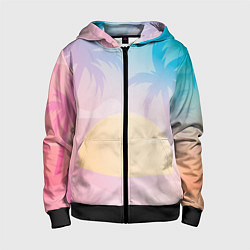 Толстовка на молнии детская Градиентовый летний пейзаж, цвет: 3D-черный