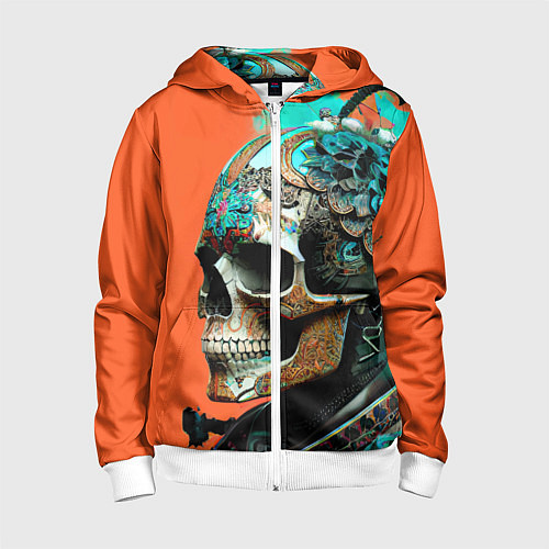 Детская толстовка на молнии Art skull - irezumi - Japan / 3D-Белый – фото 1