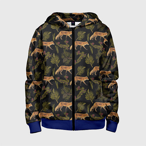 Детская толстовка на молнии Лиса и хвоя / 3D-Синий – фото 1