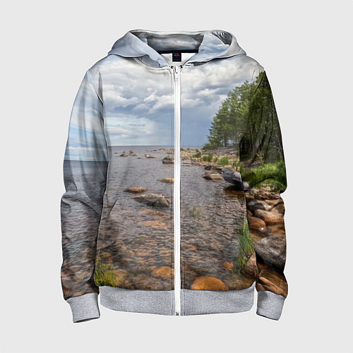 Детская толстовка на молнии Лодка на Ладоге / 3D-Меланж – фото 1