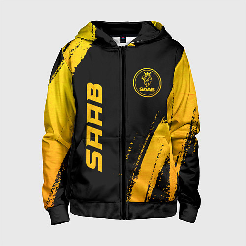 Детская толстовка на молнии Saab - gold gradient: надпись, символ / 3D-Черный – фото 1