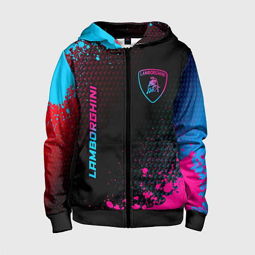 Детская толстовка на молнии Lamborghini - neon gradient: надпись, символ / 3D-Черный – фото 1