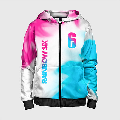 Детская толстовка на молнии Rainbow Six neon gradient style: надпись, символ / 3D-Черный – фото 1
