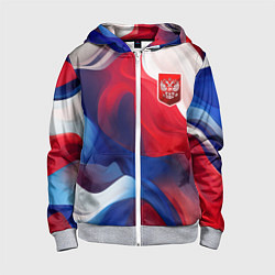 Толстовка на молнии детская Красный герб России, цвет: 3D-меланж