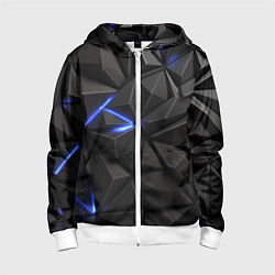 Толстовка на молнии детская Неоновое синее свечение на черном, цвет: 3D-белый