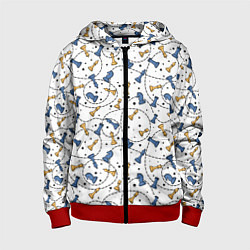 Толстовка на молнии детская Синие и желтые шахматные фигуры на белом фоне, цвет: 3D-красный