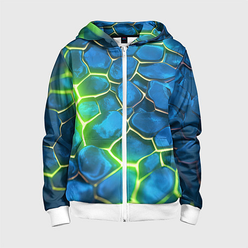 Детская толстовка на молнии Green blue neon / 3D-Белый – фото 1