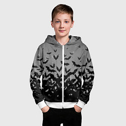 Толстовка на молнии детская Серый фон и летучие мыши, цвет: 3D-белый — фото 2